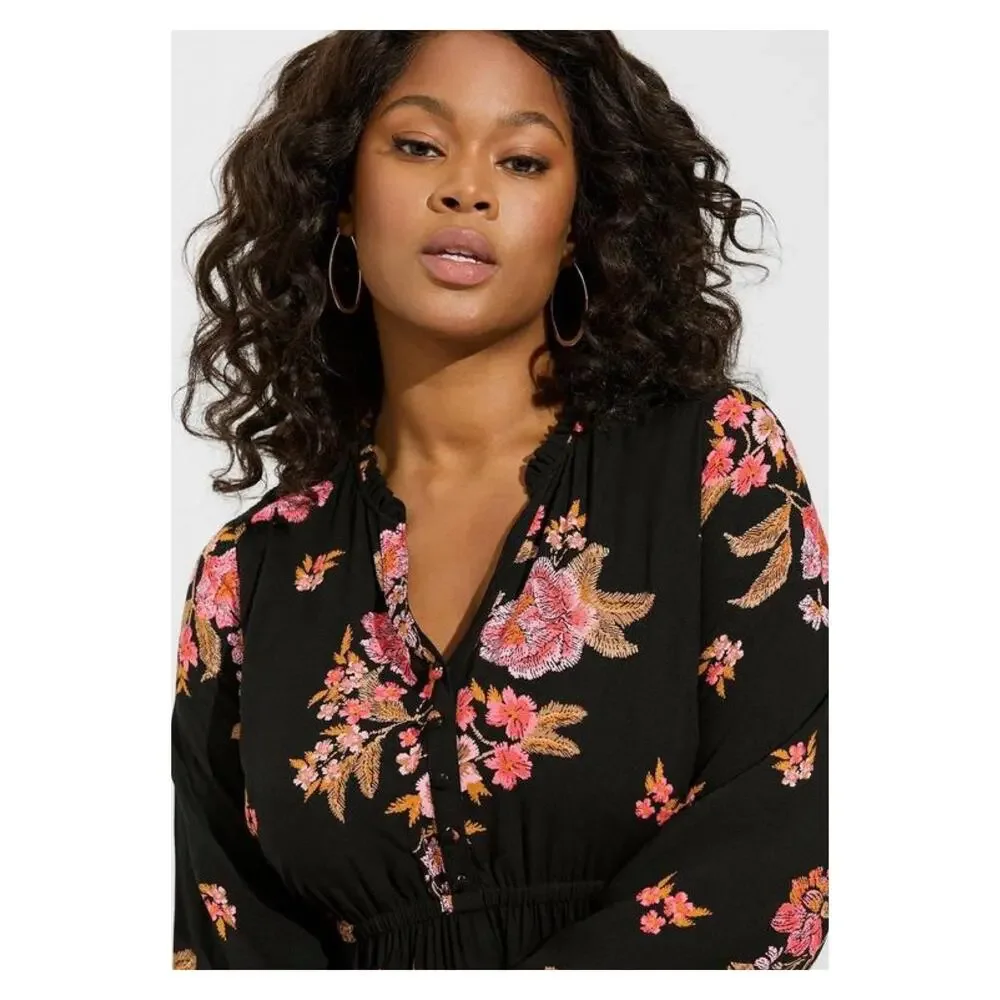 Torrid Black&Pink Floral Challis Mini Shirt Dress Sz.4 NWT - Picture 3 of 16